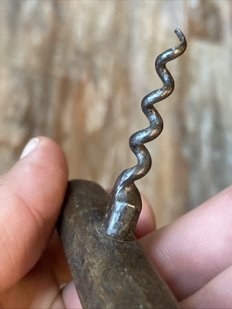 Small 19th Century Primitive Wooden Handle Direct Pull Corkscrew Antique 1800s