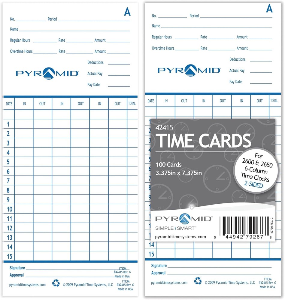 Pyramid Time Systems Authentic Time Cards 3.38x7.44 Inch