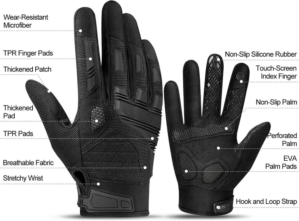 Mountain bike gloves, touchscreen-enabled design