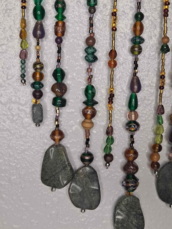 Boho Stone Glass Fringe Bead Wall Hang Handmade