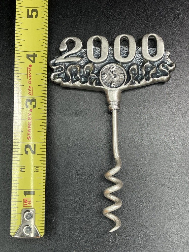 Vintage 2000 Y2K Silver Tone Corkscrew Wine Bottle Opener Double sided