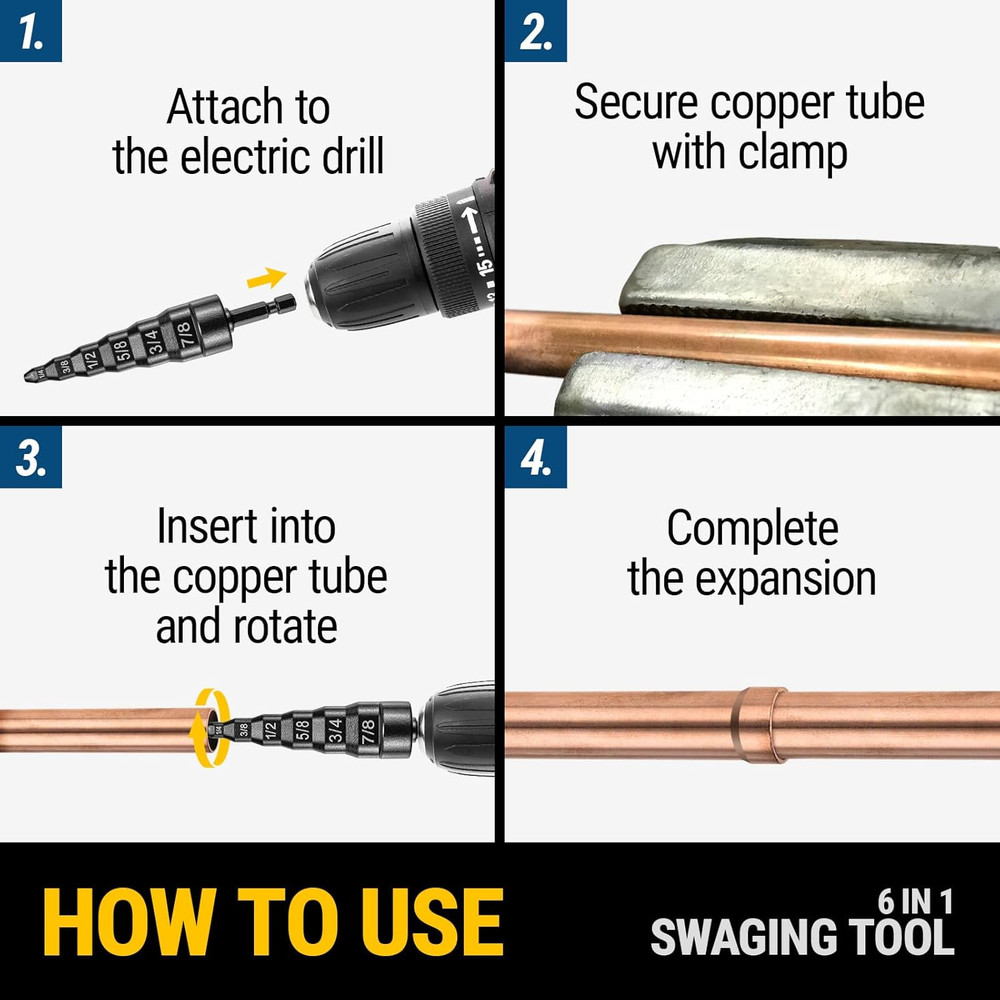 Copper Flaring Tool Drill Bit Set, Mini Split & 6-in-1, 6-Piece Black Soft Tu...