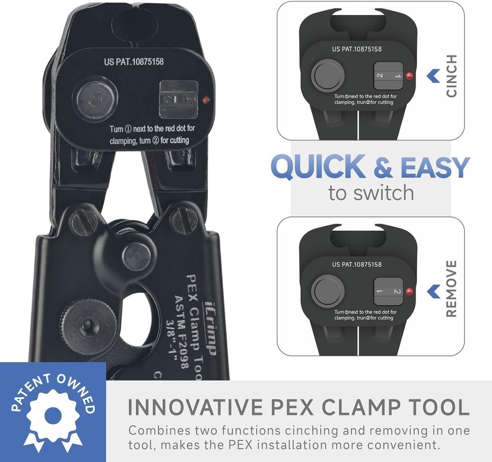 Multi-Function Ratchet PEX Tool for Easy Clamp Use - 20x 1/2" & 10x 3/4" Clamps