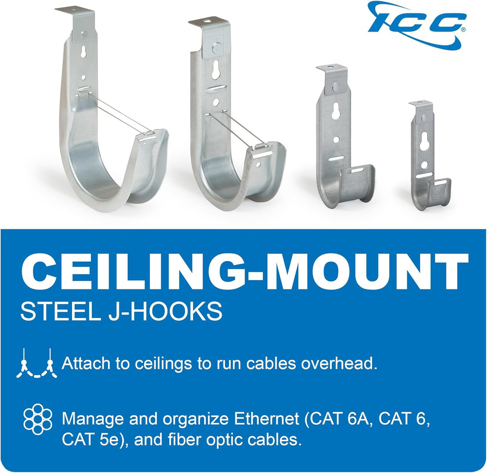 Galvanized Ceiling Mount J Hook 2” - 25 Pack Cable Management Clips