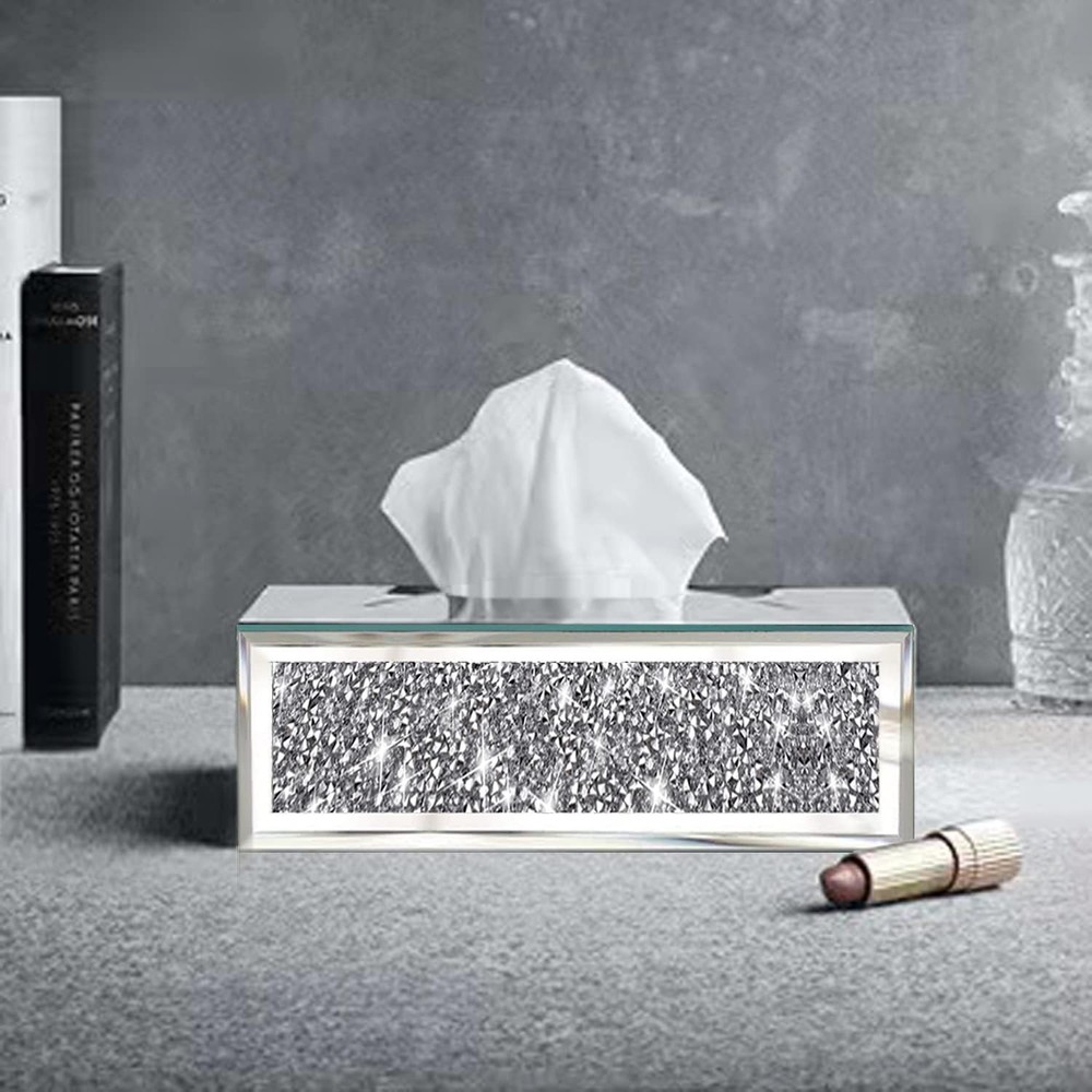 Rectangular Mirrored Tissue Box Covercrystal Crushed Diamond Tissue