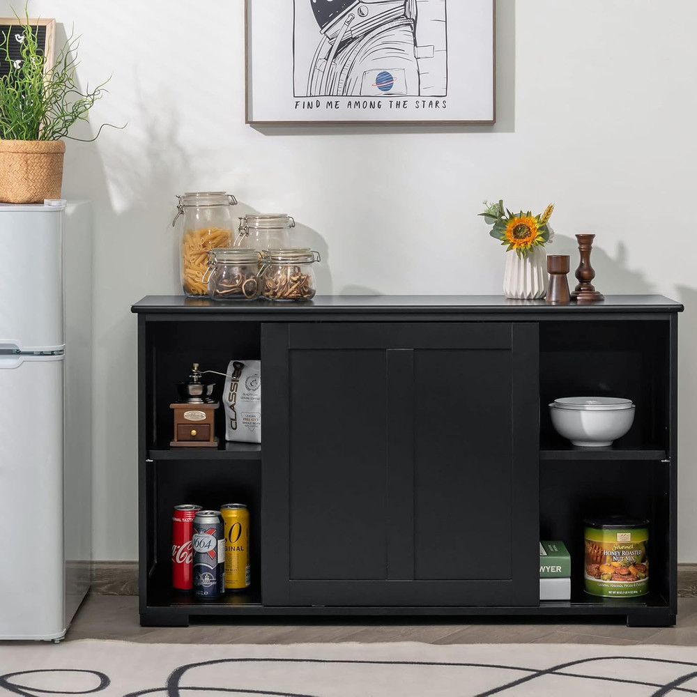 Black Kitchen Buffet Cabinet with Sliding Door & Adjustable Shelf