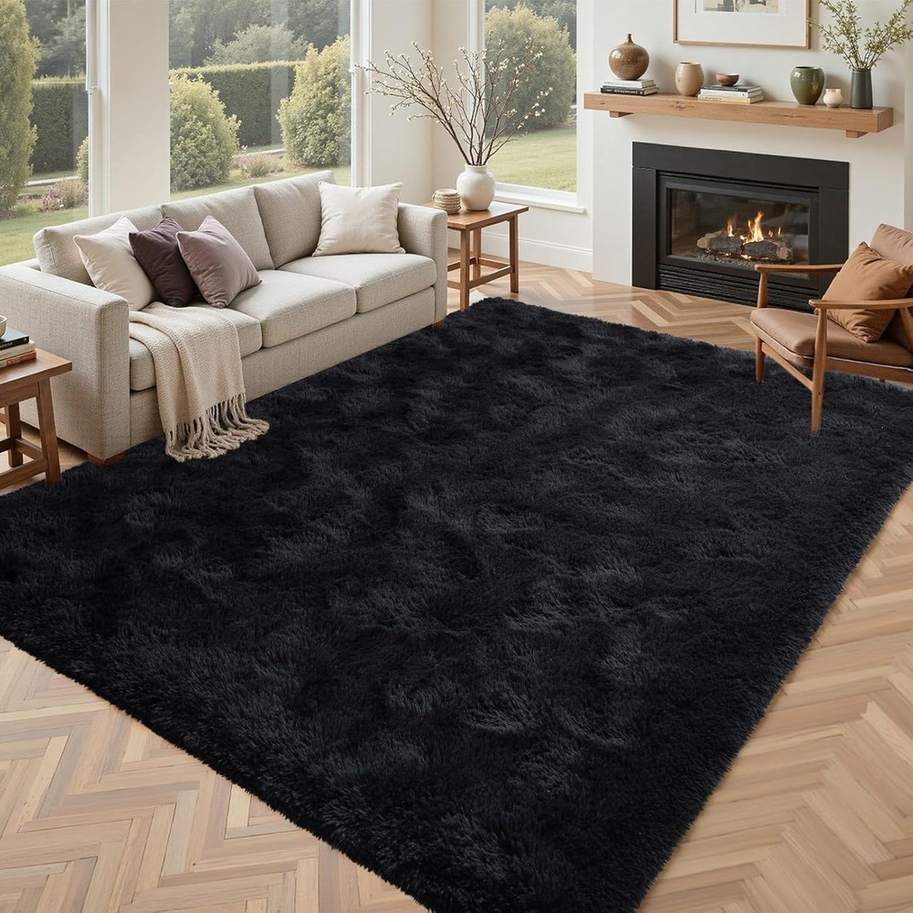 Black Rugs for Living Room Fluffy 4x6 ft Bedroom 4' x 6' (Rectangular),