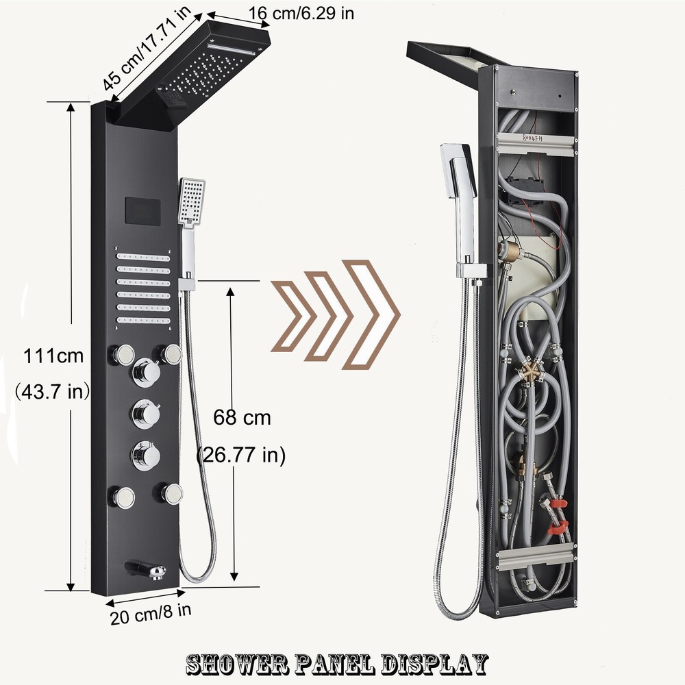 LED Rainfall Waterfall Shower Panel Tower System Massage Jet W/Hand Shower