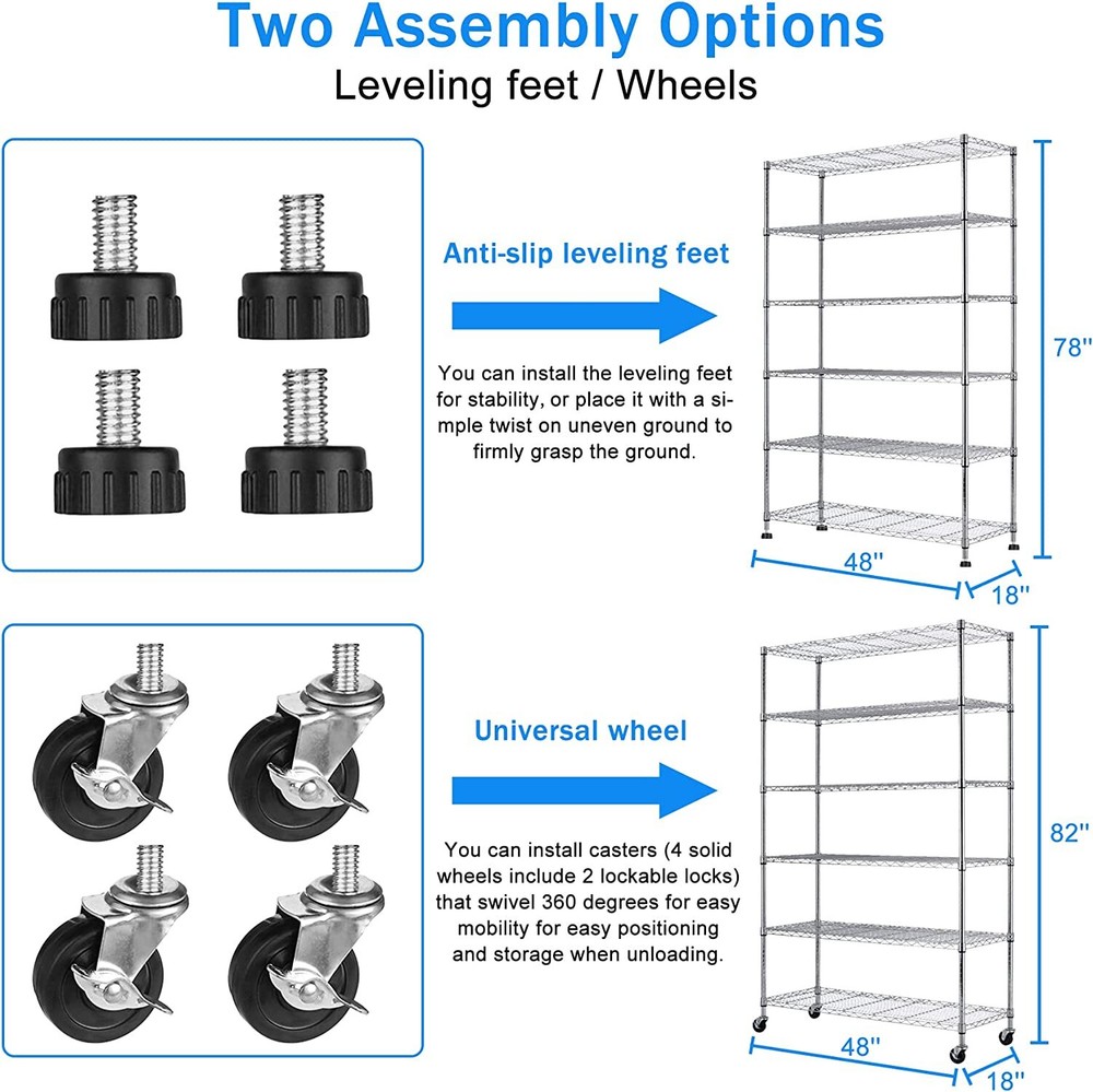 6 Tier Wire Shelving Unit Adjustable Heavy Duty Metal Shelf Storage Rack Chrome