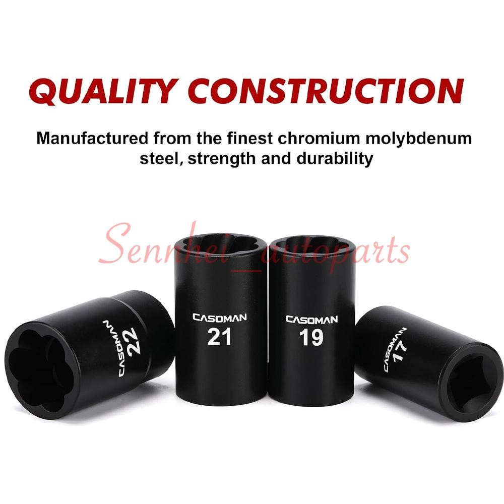 ABN Twist Socket Set Lug Nut Remover Extractor Tool- 5PC 1/2"Dr.Twist Socket Set