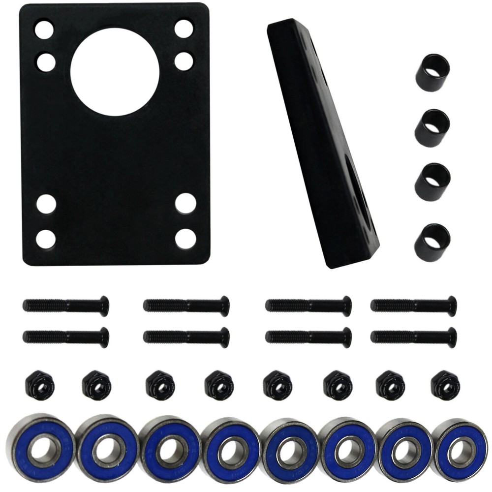 Longboard Refresh Kit - Abec 7 Bearings, Angled Risers, 1.5" Hardware, Spacers