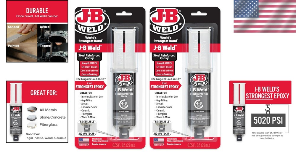 Steel Reinforced Epoxy Syringe 2 Pack - High Strength, Fast Setting Solution