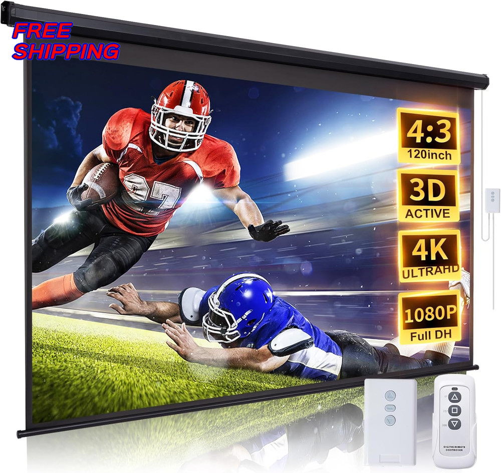 120 Inch Projector Screen Motorized 4:3 HD Electric Rising Screen Pull Down NEW