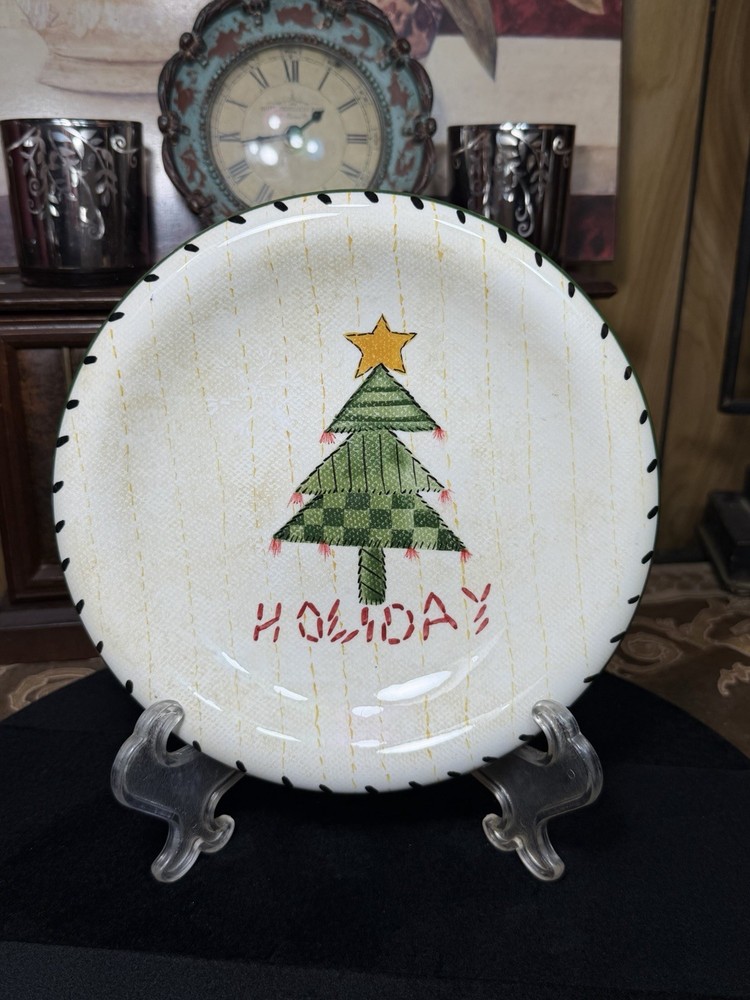 Atico Holiday Christmas Tree Plate 8” Round Decorative Serving Plate