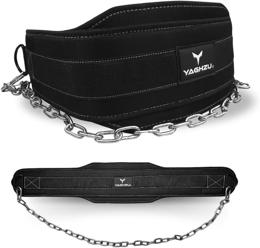 Weighted Dip Belt with Chain for Pullups, Squats, and Weightlifting (Black)