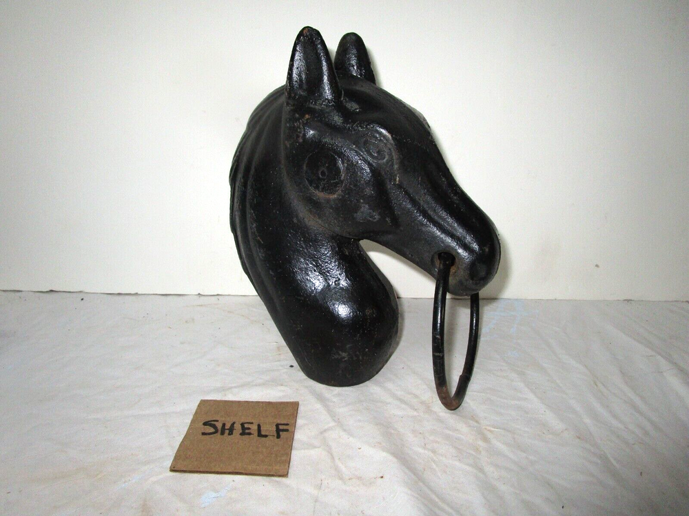 Vintage cast iron post top mounted hitching post horse head