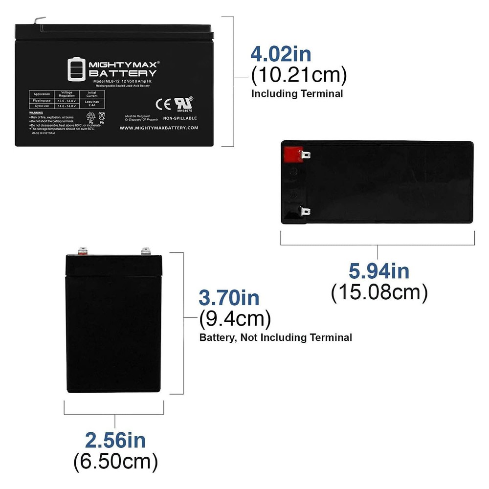Mighty Max ML8-12 - 12V 8AH Replacement for APC Back-UPS ES 500 Battery