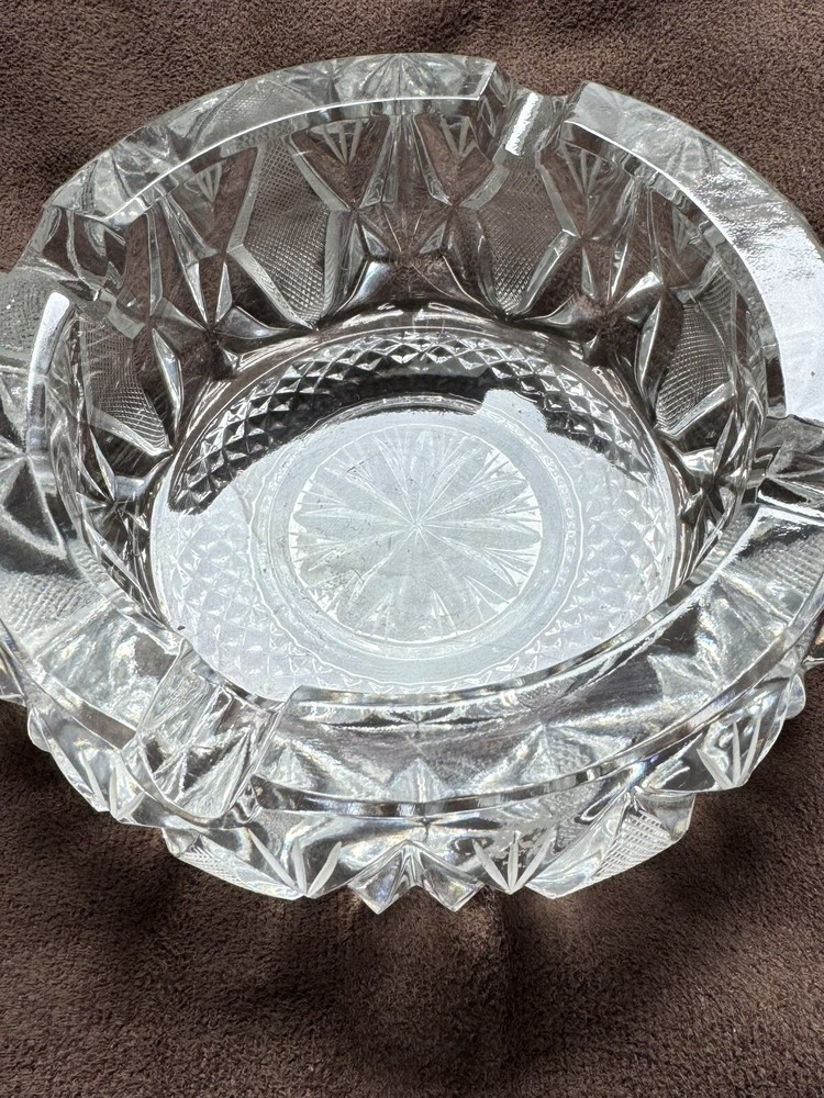 vintage crystal ashtray heavy 6”