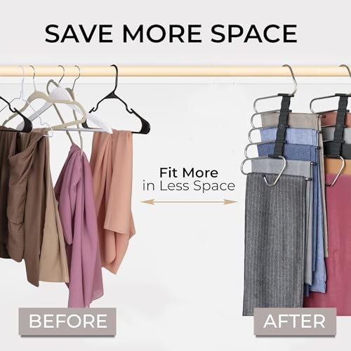 Pants Hangers Space Saving - 2 Pack - Non-Slip Multi-Layer Space Saving