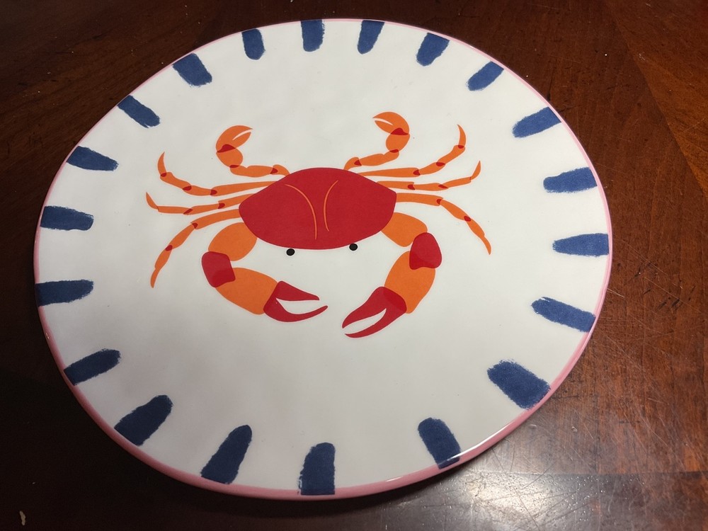 Potters Studio CRAB Ceramic Salad Plate BLUE ORANGE NWT