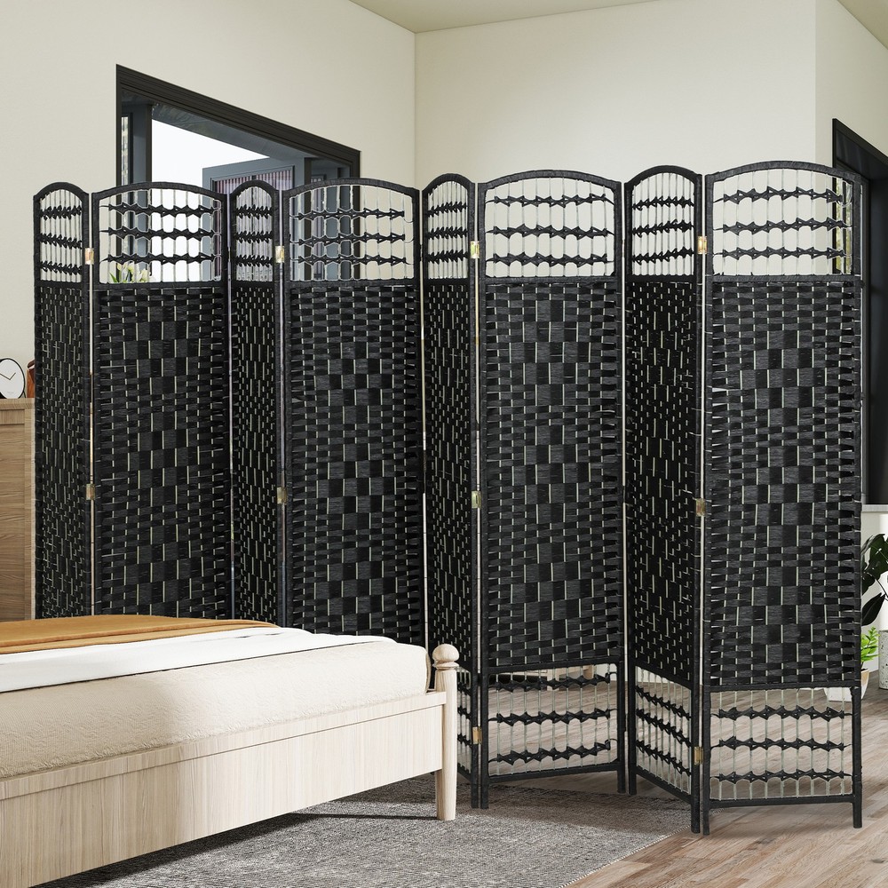 8 Panel Room Divider, Folding Screen, 5.6', Black