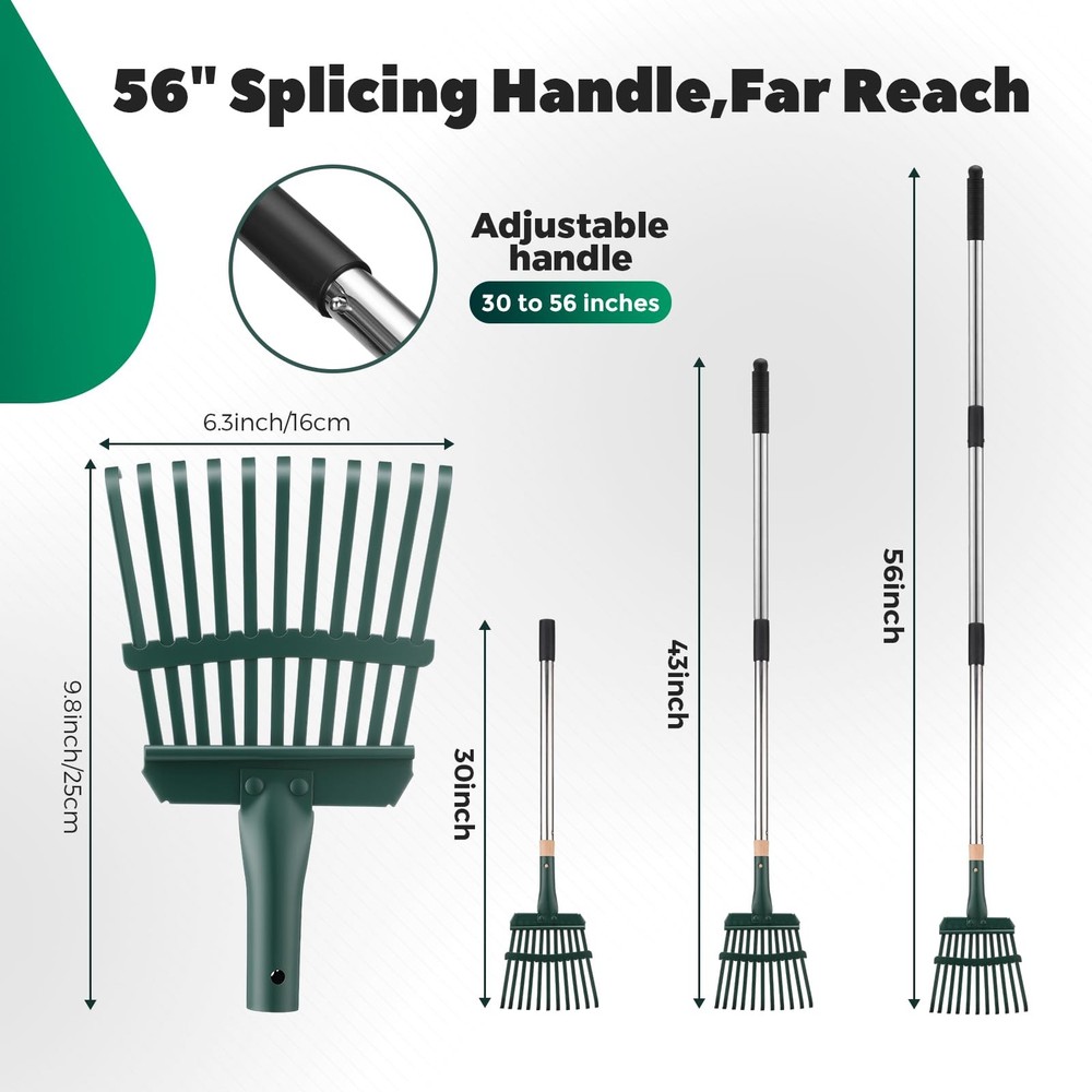 Leaf Rake with 2 Pack 40 Gallon Dustpan Type Yard Waste Bag, 30"-56" Adjustab...