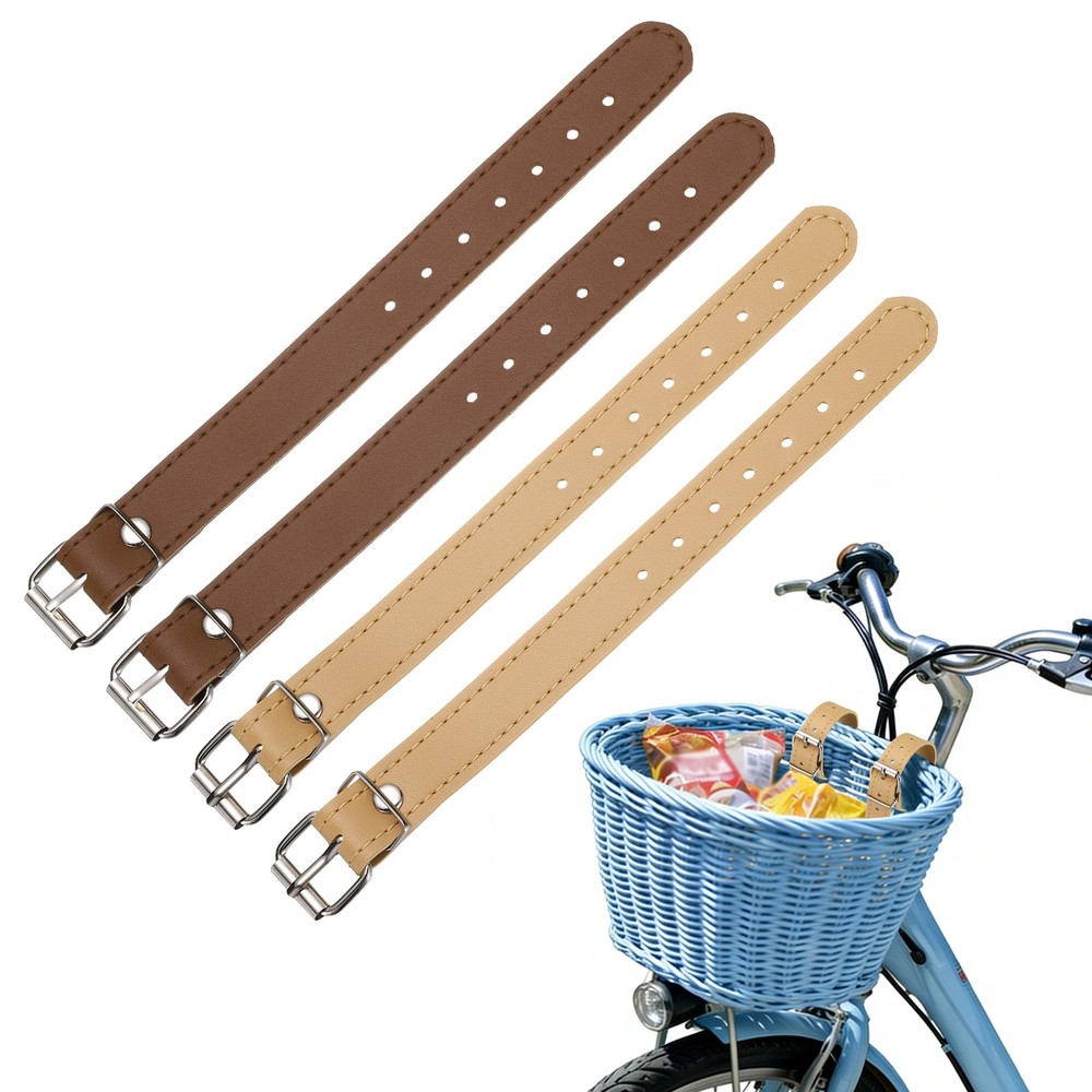 4 Pcs Adjustable Leather Bicycle Basket Strap, Light Brown/Brown
