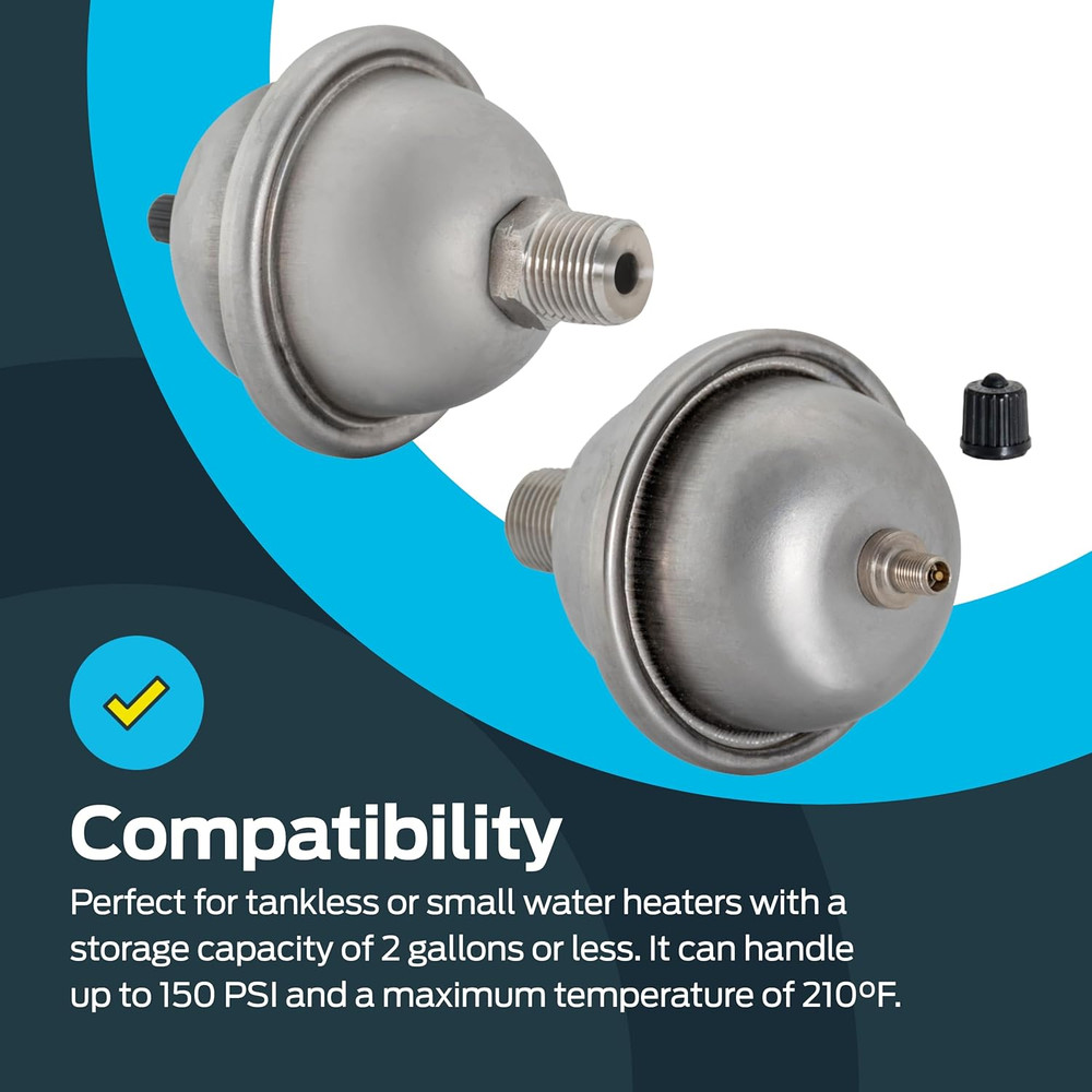 2-Gallon Mini Thermal Expansion Tank Stainless Steel Hammer Arrestor 1/2" 60008