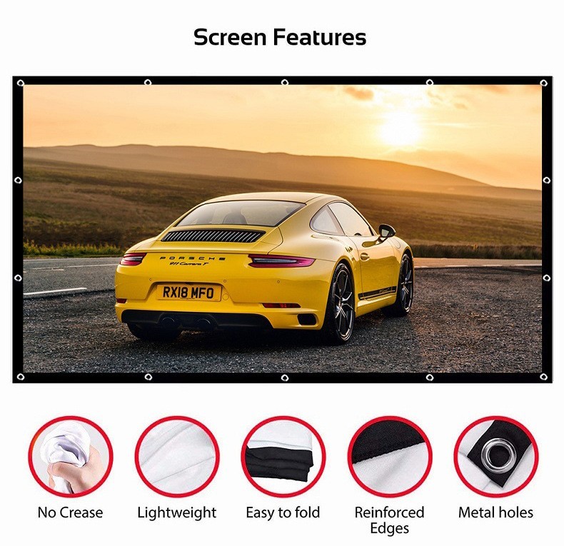 Projector Screen Manual Pull Down HD Screen 16:9 4K 150" Projection Screen