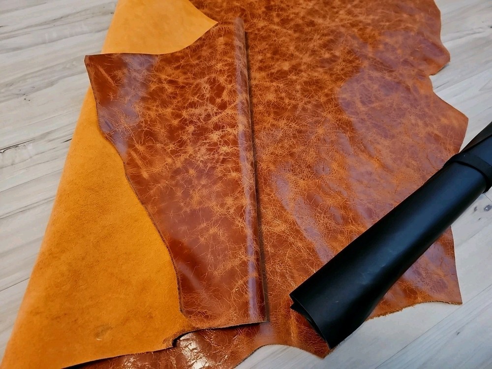 4oz BURNT ORANGE VINTAGE DISTRESSED D-SHOULDER LEATHER HIDE PANEL,SHEET 11+sq