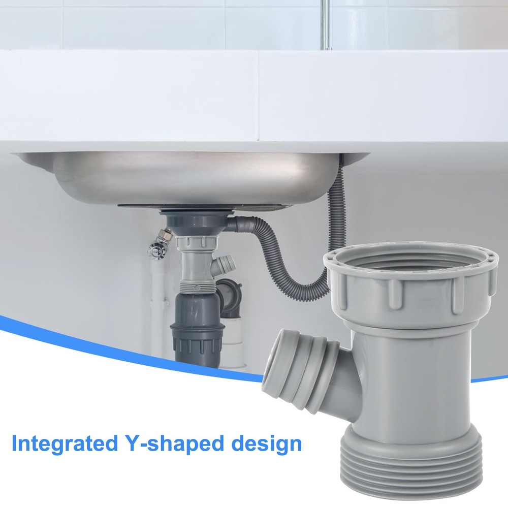 Kitchen Sink Drain Pipe Adapter, Versatile Y-Shaped Flexible M, Gray