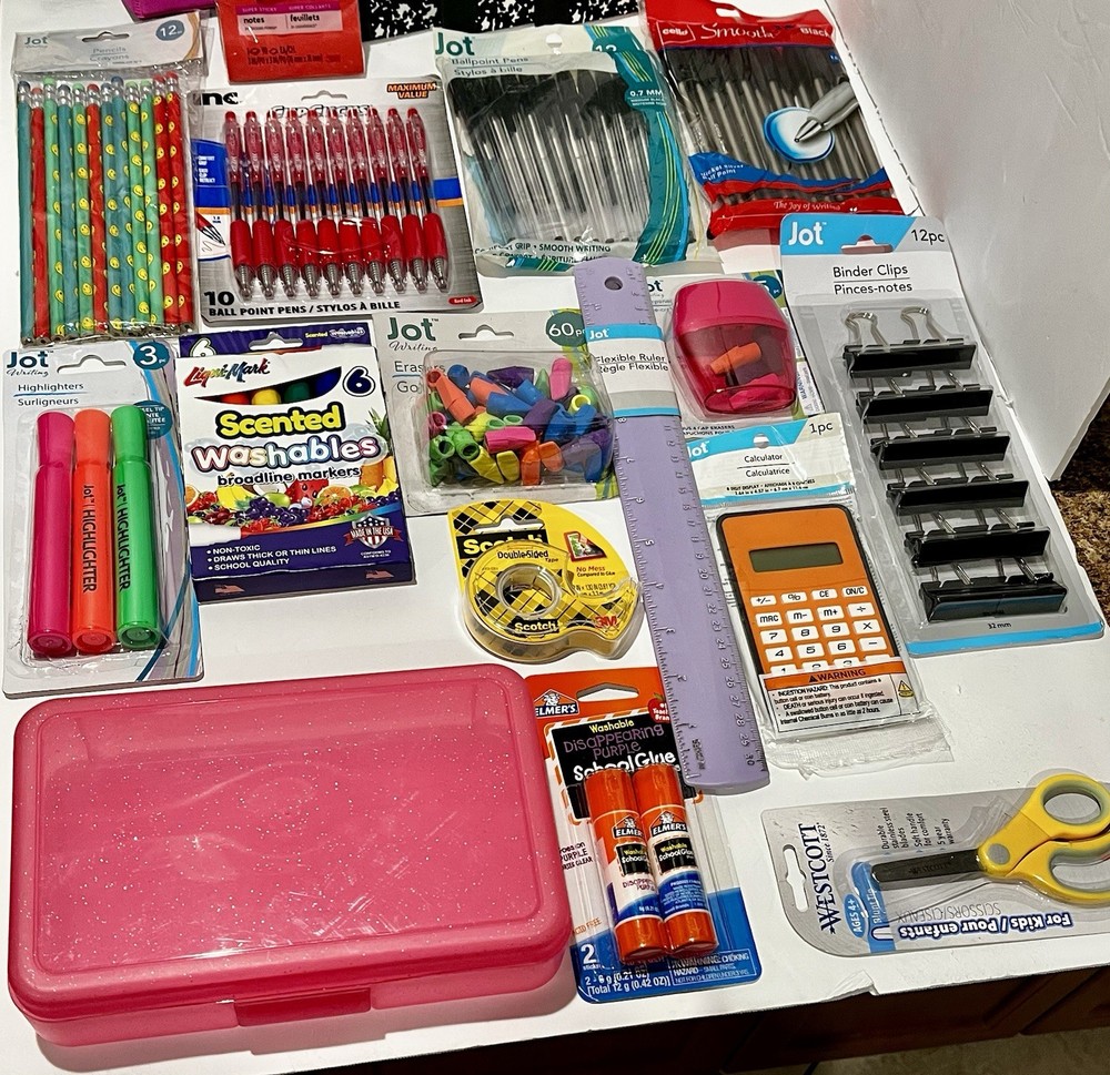 School Supplies Bundle composition book Pencils Erasers Scissors Pens Marker Lot