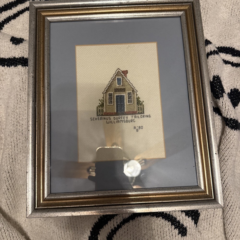 Cross-stitch Framed SEVERINUS DURFEY TAILORING WILLIAMSBURG VA Made In 1980