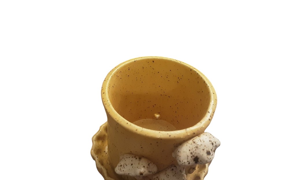 Speckled Mustard Yellow Mushroom Planter Pottery