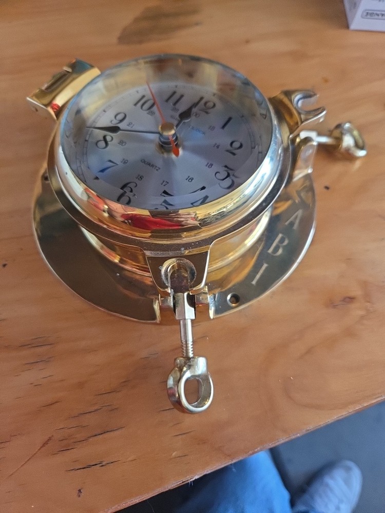 Polished Brass Nautical Porthole Clock – Maritime Ship’s Timepiece
