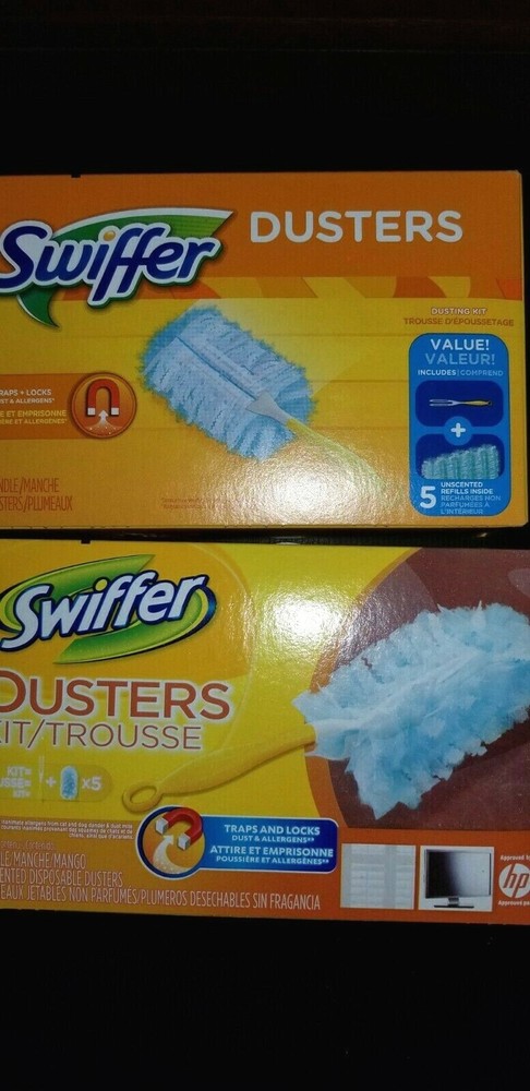 2x Swiffer  Duster Kit   1 Short Handle , 5 Unscented Disposable Dusters each