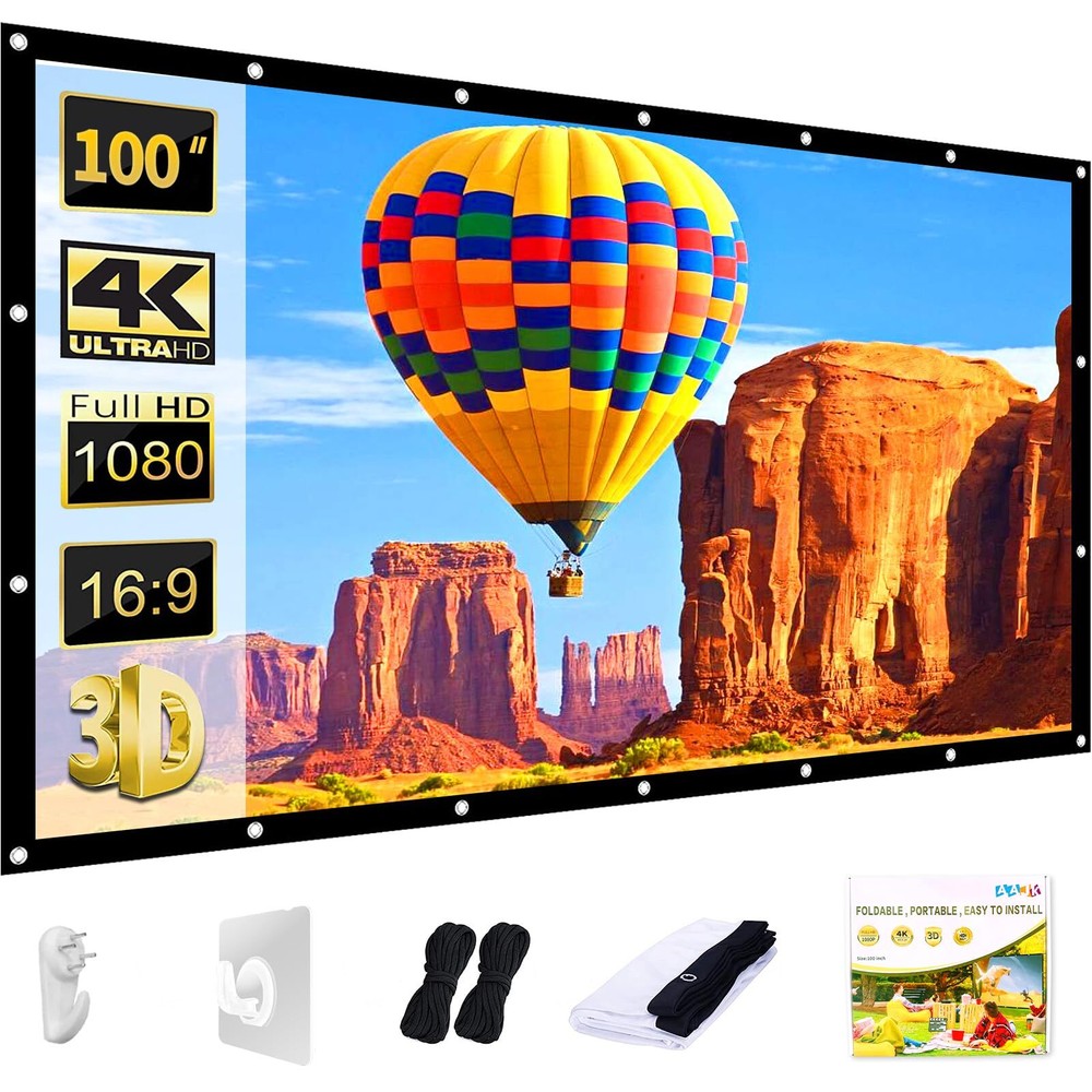 100Inch Projector Screen Movie Projector 16:9 HD Foldable Video Projector Screen