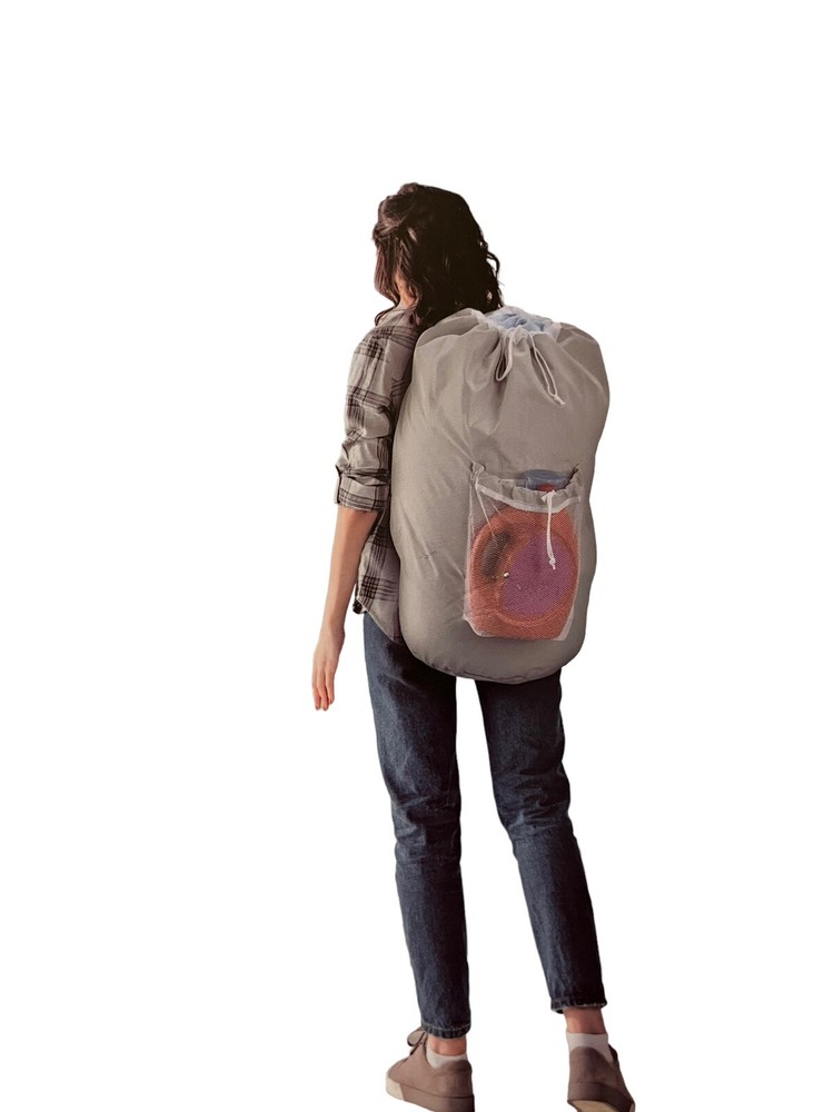 Laundry Backpack Bag Large Heavy Duty Laundry Hamper with Shoulder Straps Gray