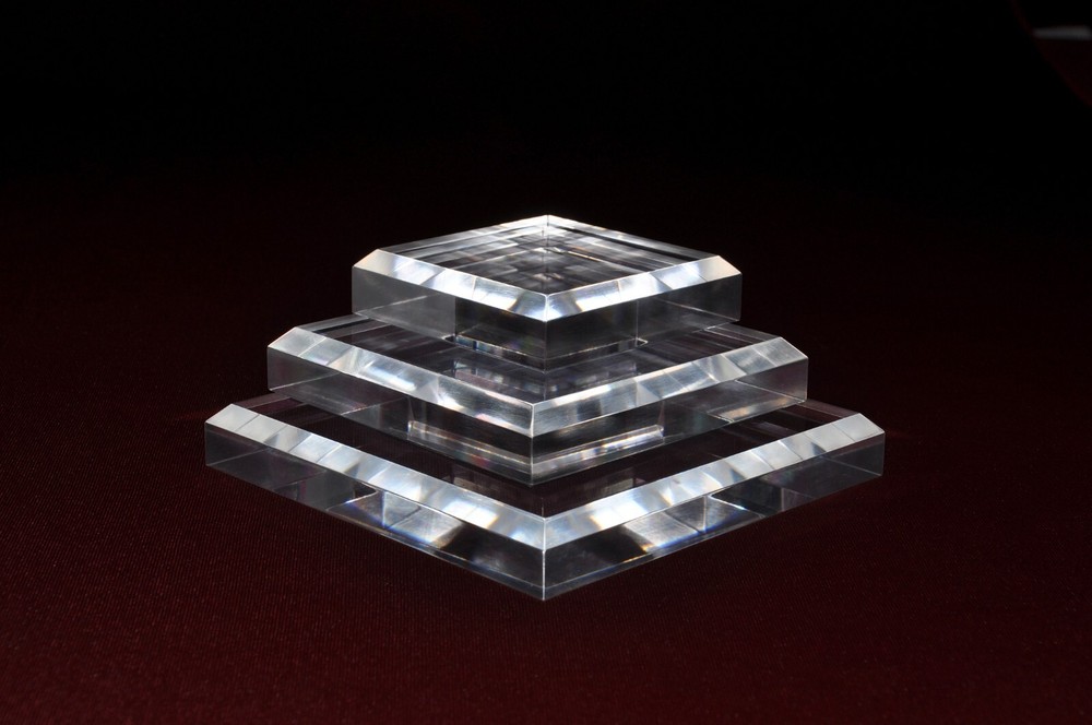 Clear Acrylic Square Beveled Display Base, 5" W x 5"D x 1" H