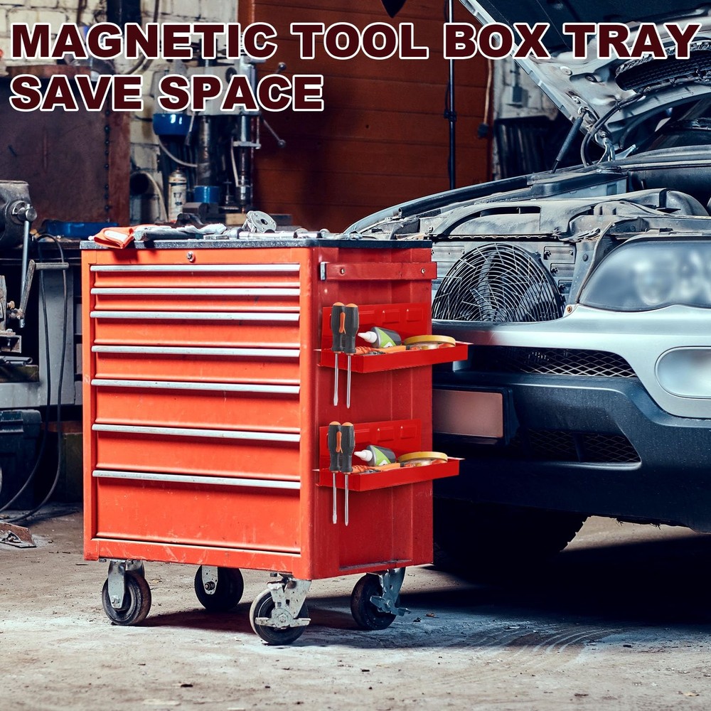 12" Magnetic Tool Box Tray Organizer with Screwdriver & Can Holders - 2 Pack