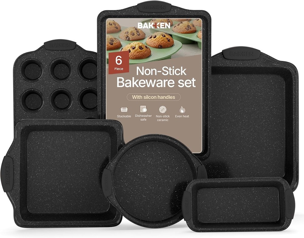 Baking Set – 6 Piece Kitchen Oven Bakeware Set – Deluxe Non-Stick Black Coating