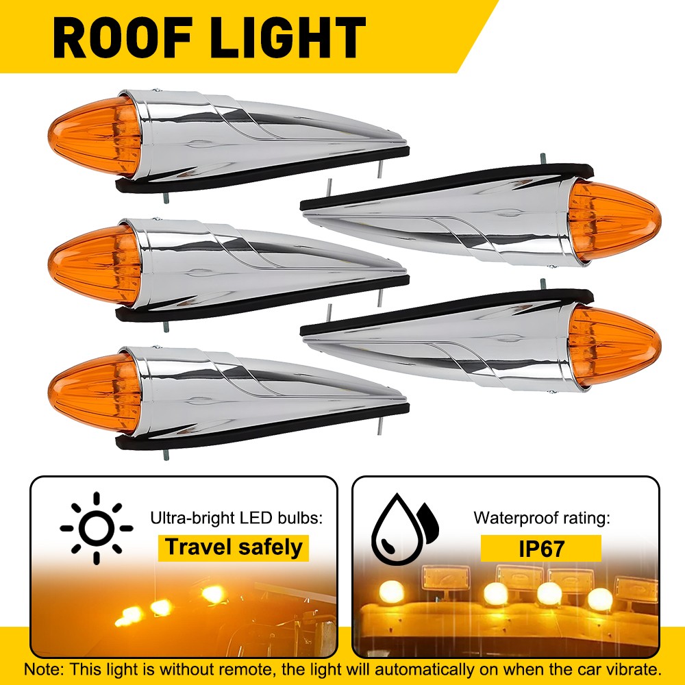 5x 17 LED Amber Torpedo Cab Marker Roof Running Top Light For Kenworth Peterbilt