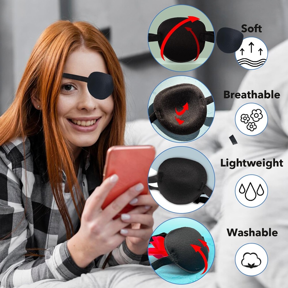 enttgo Eye Patch,2Pcs Eye Patches for Adults,Adjustable Lazy Piratel Eye Patch