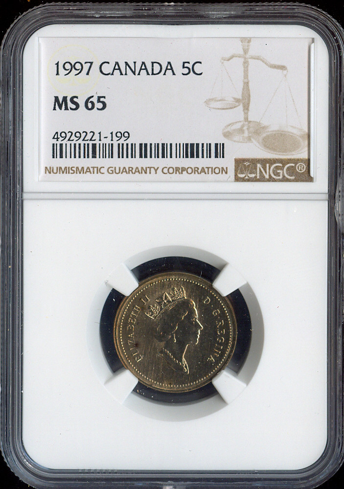 1997 Canada 5 Cents 5C NGC MS65 - Quality