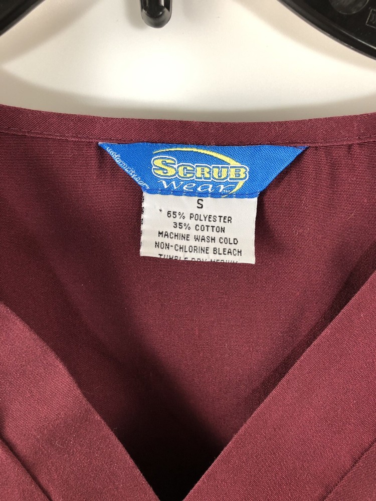 SCRUB WEAR Burgundy Scrub Set Top & Bottom SMALL Cargo Pockets EUC Unisex
