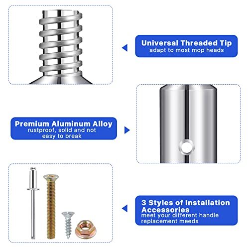 6Pcs Ultra Threaded Tip Replacement Repair Kit Metal Broom Handle Adapter