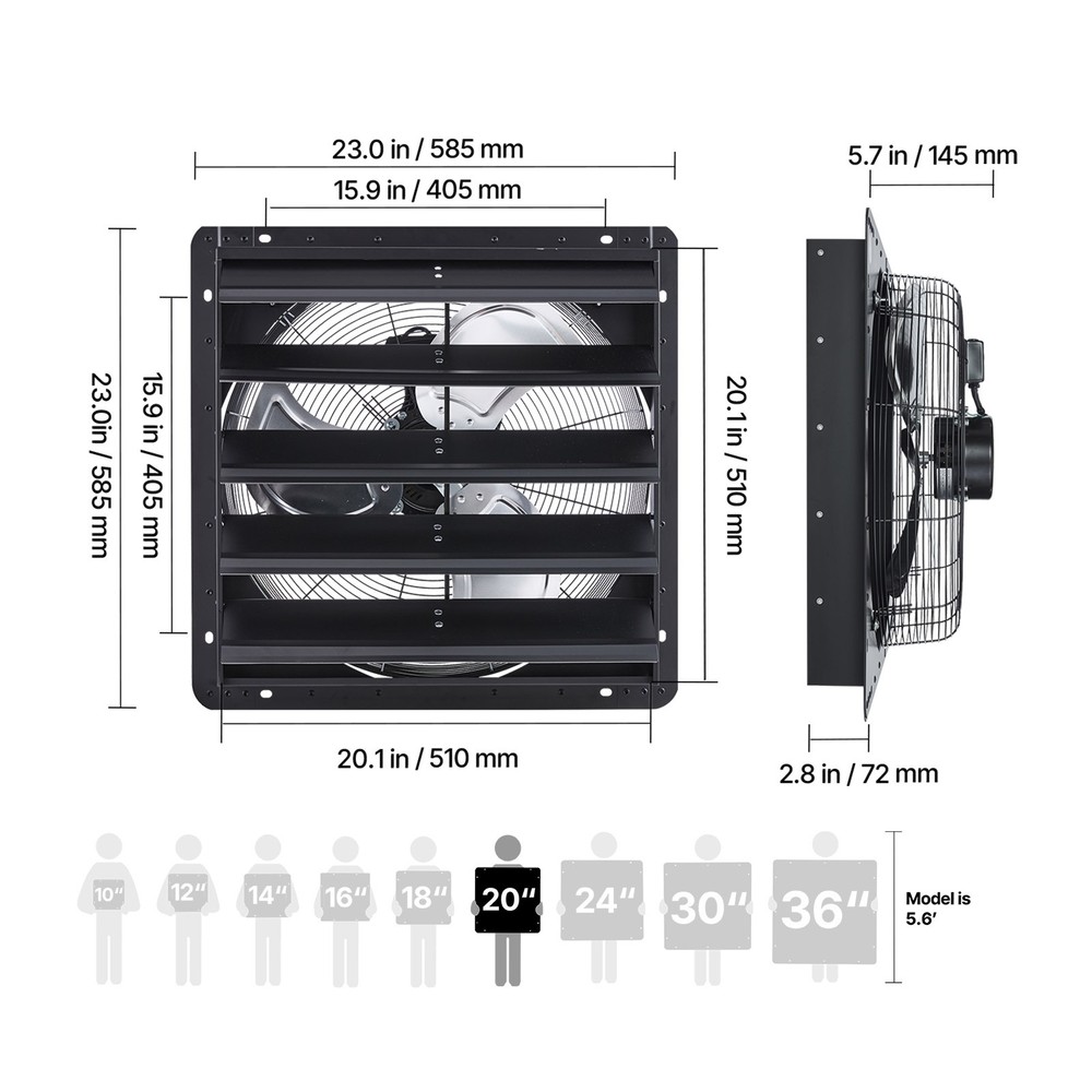 Uimoso 20-Inch Wall-Mount Shutter Exhaust Fan with Adjustable Speed Controller