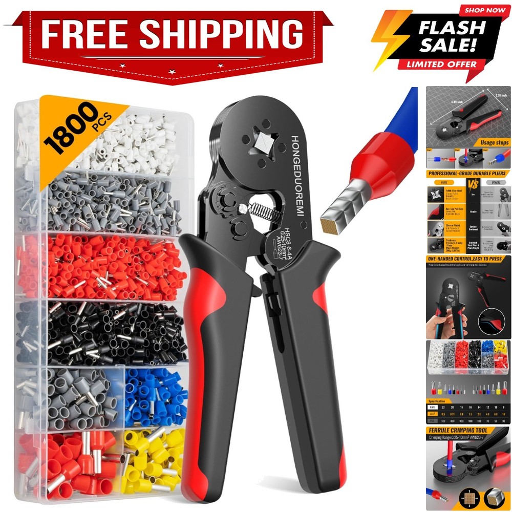Ferrule Crimping Tool Kit,Wire Ferrule Kit Crimper Connectors，4 corners Self-...