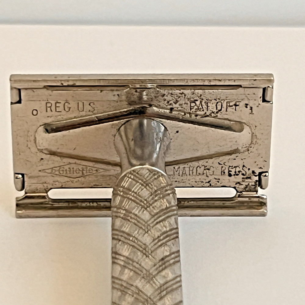 Vintage Gillette Safety Razor Silver Tone Plated Textured Handle