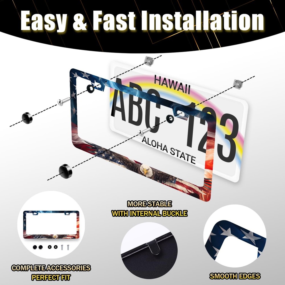 Custom American Eagle License Plate Frame Stainless Steel Car Accessory
